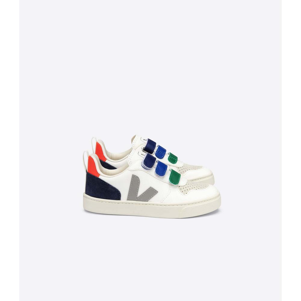 White/Blue Kids\' Veja V-10 CHROMEFREE Sneakers | AU 847BEX